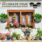 Layhit 6 Pcs Wall Hanging Planters Outdoor Pot Planter Wine Barrel Planter Distressed Oak Thickened Plastic Water Storage Flower Pots for Flower Indoor Outdoor(10 Inches,Grey Green)