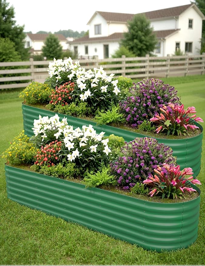 GarveeLife 2 Pcs Raised Garden Beds Outdoor 8x2x1.5 ft - Galvanized Steel Planter Box for Vegetables, Flowers, Rust-Resistant Garden Box, Easy Assembly Raised Beds, Durable Planters for Outdoor Plants