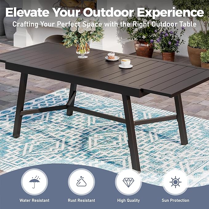 9 Piece Patio Dining Set for 8, Rectangular Extendable Dining Table, 8 Metal Red Chairs, Outdoor Table and Chairs Set for Lawn Backyard and Deck