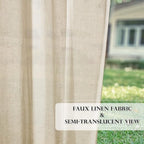 RYB HOME Outdoor Indoor Farmhouse Linen Sheer Curtains - Rustic Semi Sheer Privacy Drapes with Curtain Ropes for Patio Gazebo, 52 inch Wide x 108 inch Long, 2 Panels, Beige