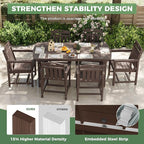 HDPE Outdoor Patio Dining Set with Table & 6 Chairs, All-Weather 7-Piece Outdoor Table and Chairs, 2" Umbrella Hole, Patio Furniture for Garden, Backyard, Deck | Brown