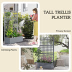 Outsunny Galvanized Raised Garden Bed with Trellis, Metal Planter Box with Drainage Holes, Outdoor Privacy Screen for Climbing Plants, Vegetable, Vines, 43" x 16" x 70", 2 Pack, Gray Wood Effect