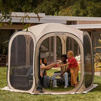 East Oak Screen House Tent Pop-Up, Portable Screen Room Canopy Instant Screen Tent 10 x 10 FT with Carry Bag for Patio, Backyard, Deck & Outdoor Activities, Beige