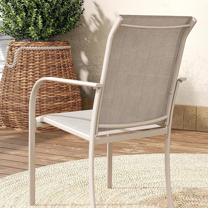 VICLLAX Patio Table and Chair Set of 6, All Weather Metal Round Outdoor Dining Furniture Set-47 Round Outdoor Table and Chairs, Sandshell Tabletop