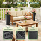 Set of 2 24 Inch Tall Plastic Planters with Drainage Saucers, Rattan Pattern UV Resistant Indoor Outdoor Flower Pots for Patio Garden Balcony Decor, Black