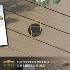 VICLLAX 5 Pieces Patio Dining Set, Outdoor Furniture Set Includes 37.8" Square Outdoor Table and 4 Stackable Patio Sling Chairs, Grey Wood-Like Tabletop and Sandshell Color Fabric
