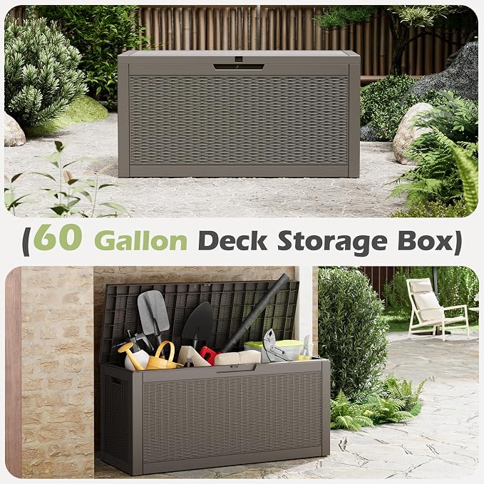 Deck Box 60 Gallon Resin Storage Bench with Lockable Lid