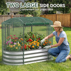 Raised Garden Bed with Sprinkler Timer and Self-Watering System, 4x2x1 ft Elevated Planter Boxes Outdoor with Mesh Cover, Galvanized Raised Beds for,Vegetables,Flowers, Backyard, Patio