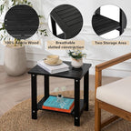 Black Adirondack Outdoor Accent Table – Weather-Resistant Acacia Wood Outdoor End Table with Double Storage, Small Porch Table for Patio, Garden, Lawn, Balcony, and Living Room Use
