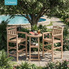 Ciokea 3-Pcs Bistro Table and Chairs, All-Weather Round High Top Bar Table with Storage Shelf and 2 Oversized Adirondack Chairs, Heavy Duty Outdoor Bar Set Patio Bistro Set for Balcony Deck, Teak