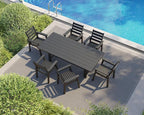 AMERLIFE 7-Piece HDPE Outdoor Dining Set with Umbrella Hole, 71" L Patio Table and Chairs Set for 6, Modern Garden Dining Set for Backyard, Poolside, Seaside, Porch, Black