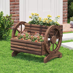 Wooden Wagon Planter Wooden Flower Cart with Wheels Outdoor Garden Planter, Decor Planter for Patio Balcony Decoration Succulent Flower Pot for Indoor Backyard Balcon planters (Carbonized)