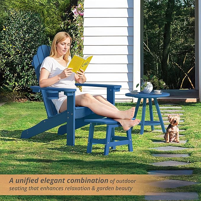 LUE BONA Outdoor Adirondack Ottomans, Footrest Footstool, Outdoor Foot Rest for Patio, HDPS All Weather Waterproof Footrest Footstool for Adirondack Chair, Navy Blue