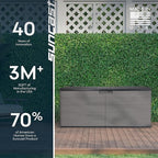 Suncast 120 Gallon Deck Box - Resin Outdoor Storage Box for Patio Cushions, Pool Accessories, & Garden Tools, Lockable Outdoor Storage Bin with Split Lid, Extra Large Dove Gray Outside Container