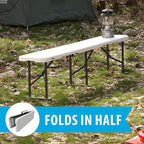 LIFETIME Portable Folding Bench, 6‑Foot Fold‑in‑Half, UV‑Resistant Seat, Powder‑Coated Steel Frame, Lightweight, Stain‑Resistant, Non‑Marring Foot Caps, Indoor/Outdoor Portable Seating