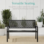 Best Choice Products Outdoor Bench 2-Person Metal Steel Benches Furniture for Garden, Patio, Porch, Entryway w/Geometric Backrest, 790lb Capacity – Black