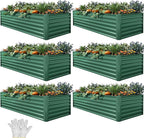 YITAHOME 6pcs 6x3x2 ft Galvanized Raised Garden Bed Kit, Large Metal Planter Box with Gloves & Support Rod, Outdoor Flower Bed for Plants Vegetables, Green