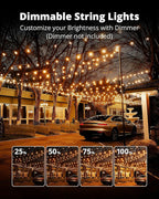 VIPAR LED Outdoor String Lights, 100FT Patio Lights with 32 Edison Shatterproof Bulbs, IPX5 Waterproof Outside Hanging Light Connectable for Backyard Porch Balcony Garden Deck Decor, E12 Base, Black