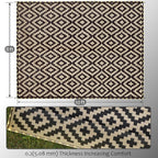 SAND MINE Reversible Mats with Led Strip Lights, Plastic Straw Rug, Modern Area Rug, Large Floor Mat for Outdoors, Patio, Backyard, Deck, Picnic, Camping, Black & Beige, 8' x 10'