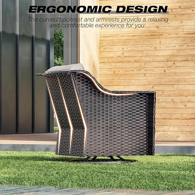 Joyside Wicker Patio Furniture Sets, 5 Pieces Upgraded Large Size Outdoor Furniture with Patio Dining Chair, Two 3-Seat Sofa, Fire Table,Thick Cushions, Wide Armrest, Beige
