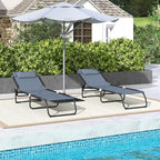 Outsunny Folding Chaise Lounge Chair Set of 2, Patio Sun Tanning Chair, Outdoor Chaise Lounger with 4-Position Reclining Back, Breathable Mesh Seat for Beach, Poolside, Gray