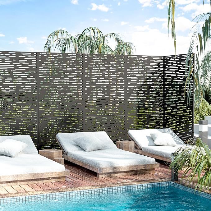 Casaphoria 72" H x 35" W Metal Outdoor Privacy Screen, Freestanding Decorative Divider for Patio, Deck, Balcony, and Garden with Stable Base, Black-Godfery