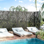 Casaphoria 72" H x 35" W Metal Outdoor Privacy Screen, Freestanding Decorative Divider for Patio, Deck, Balcony, and Garden with Stable Base, Black-Godfery