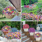 Bassion Artificial Flowers for Outdoors, 24 Bundles UV Resistant Fake Flowers Realistic Silk Faux Plants for Outdoor Planter Window Box Porch Patio Garden Home Outside Decorations