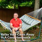 Sunnydaze Quilted Outdoor Hammock with Spreader Bars - Heavy-Duty 450-Pound Capacity Double Hammock for Outside - Khaki Stripe