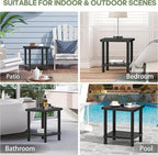 Outdoor Side Table, 2-Tier Small Outdoor Table for Patio, Adirondack Side Tables for Outside or Indoor, Bamboo End Table for Pool, Porch, Weather Resistant Easy Maintenance-Black