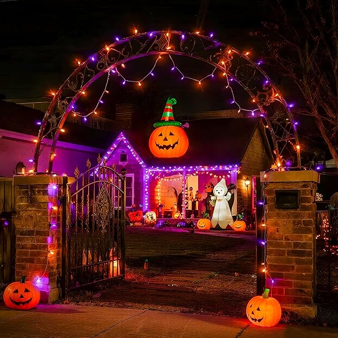 String Lights, 600 LED Orange and Purple Halloween Lights, 8 Modes
