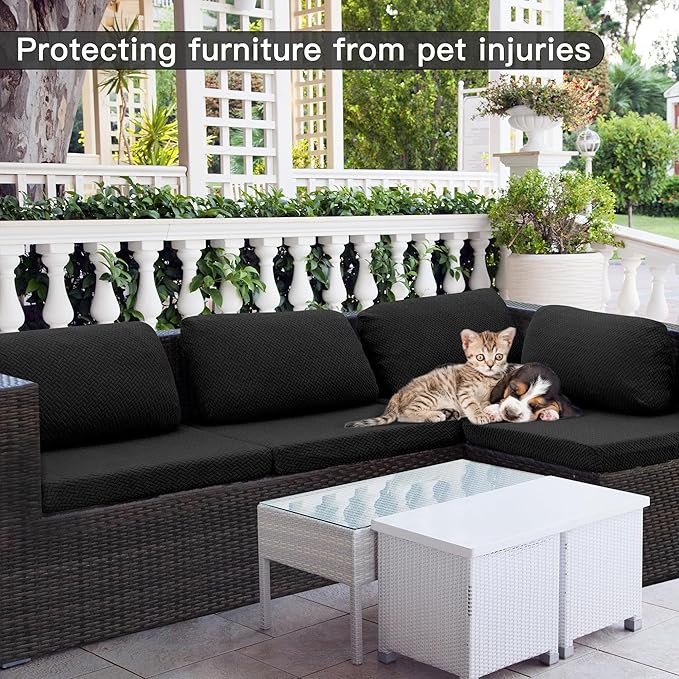Outdoor Cushion Covers, 8-Piece Black Set with Water-Repellent Polyester Blend