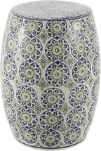 JONATHAN Y TBL1025A Lula 17.25" Suzani Ceramic Indoor/Outdoor Garden Stool, Blue/Green, Classic, Coastal, Bohemian, Traditional, Mediterranean, Cottage for Living Room, Garden, Outdoor, Home