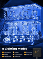 2-Pack 400LED 170FT Total Solar Outdoor Lights IP65 Waterproof Solar Powered Lights with 8 Lighting Modes for Party Garden Yard Home Holiday Tree Decoration Lighting,Blue