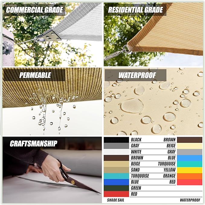 ColourTree TAPR1616 Custom Size 7' x 20' Green Sun Shade Sail Canopy UV Block UPF50 Rectangle - Commercial Standard Heavy Duty - 190 GSM - 3 Years Warranty