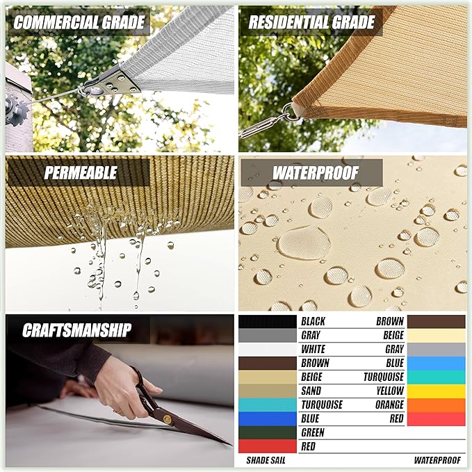 ColourTree TAPR1616 Custom Size 19' x 20' Blue Sun Shade Sail Canopy UV Block UPF50 Rectangle - Commercial Standard Heavy Duty - 190 GSM - 3 Years Warranty