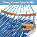 SUNCREAT Hammocks Double Hammock with Curved Spreader Bar, Outdoor Portable Hammock with Carrying Bag & Tree Straps for Bedroom, Patio, Backyard, Balcony, Max 450lbs Capacity, Blue