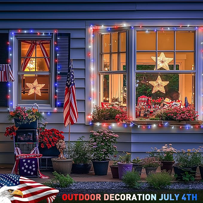 String Lights 168ft Red White Blue 600 LED Outdoor Reel