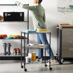 Amazon Basics 3-Shelf Adjustable Heavy Duty Storage Shelving Unit on 2" Wheels, Metal Wire Rack for Garage, Utility Shelving with Leveling Feet, 23.2"L x 13.4"W x 32.75"H, Black