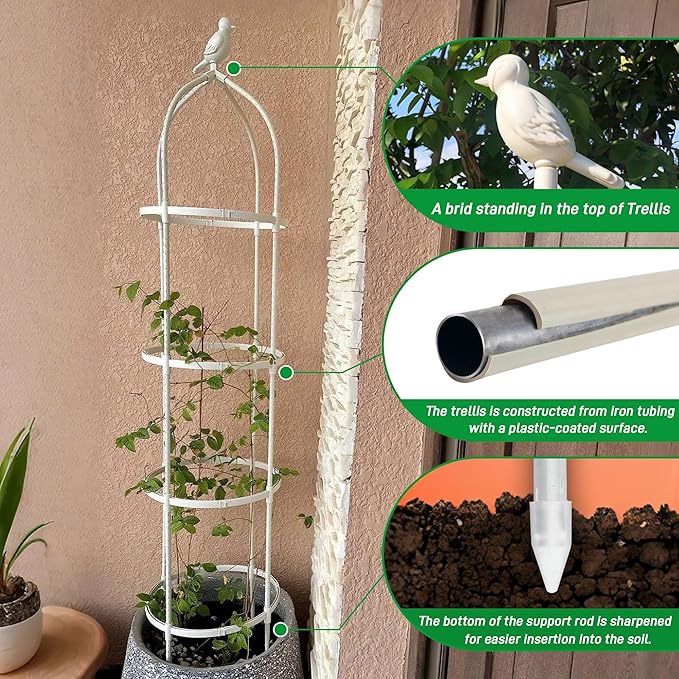 Garden Trellis for Climbing Plants, Rustproof Metal Pipe with Heavy Duty 6ft, Garden Outdoor Indoor Potted Plant Support（White）