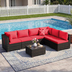 LEVELEVE 7 Pieces Outdoor Patio Furniture Sets,Rattan Conversation Sectional Set,Manual Weaving Wicker Patio Sofa with Tea Table