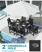 Ciokea HDPE Outdoor Dining Set, 7-Piece Patio Table and Chairs Set with Umbrella Hole, All-Weather Patio Dining Sets for 6, Durable Patio Furniture for Backyard, Garden, Lawn & Poolside, Black