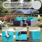 Kullavik 15 Pieces Outdoor Patio Furniture Set with 43" 55000BTU Gas Propane Fire Pit Table PE Wicker Rattan Sectional Sofa Patio Conversation Sets,Blue