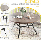 VICLLAX Round Patio Table with Adjustable Umbrella Hole for 6, All Weather Metal Outdoor Dining Table for Lawn Garden, 50" Outdoor Coffee Table, Grey Wood-Like Tabletop