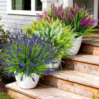 Artificial Plants Outdoor, 20 Pcs Fake Flowers UV Resistant Outdoor Fake Plants, Lavender Artificial Flowers Plastic Fake Faux Flowers Shrubs for Home Porch Garden Yard Window Box (Yellow White)