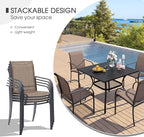 VICLLAX 3 Pieces Patio Dining Set for 2, Outdoor Furniture Set Includes 1 Small Patio Table and 2 Stackable Patio Sling Chairs, Patio Bistro Set for Outsides, Walnut Table and Brown Chairs