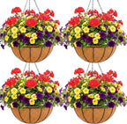 Metal 10 inch Round Planter, 4 Pack Hanging Wire Basket with Coco Fiber Liners, for Outdoor Plants Decoration