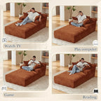 80 Inch Chaise Lounge Chair Indoor, Oversized Corduroy Upholstered Boneless Sofa Bed, Deep Seat Sleeper Couch Reading Chairs, Cloud Sofas Couches for Living Room, No Assembly Required (Brown)