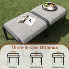 HOMREST Metal Outdoor Ottoman, 2-Piece Aluminum Footstool w/Removable Cushion, Multipurpose Footrest Stool Additional Seating, Set of 2 Outdoor Ottomans for Patio Deck (Grey)