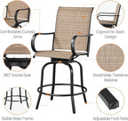 Yaheetech Patio Swivel Bar Stools Outdoor Chairs Set of 2 Outdoor High Bistro Stools Outdoor Furniture, All-Weather Patio Stools for Outside, Beach, Lawn, Poolside and Garden, Black/Brown